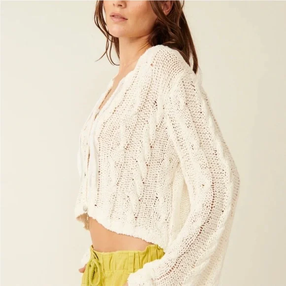 NWT Free People Robyn Cardi in Bright White - L - Picture 2 of 8